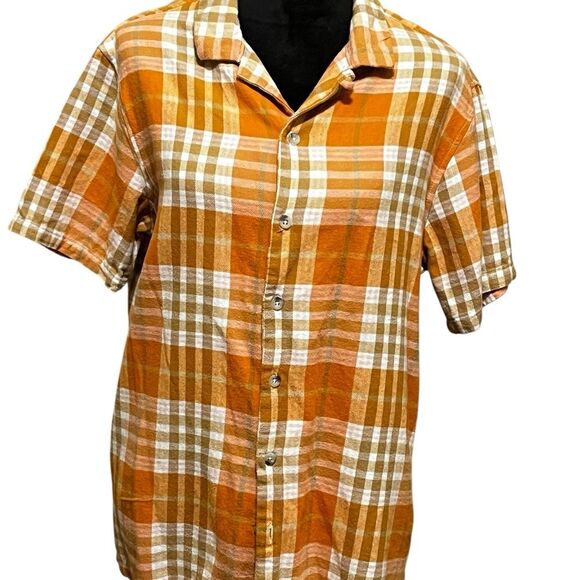 PacSun Orange and White Casual Button Down Shirt Mens Medium - Picture 1 of 11
